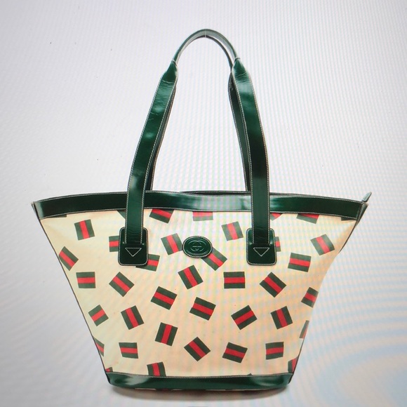 #0245 RARE Vintage Gucci Web Stripe Print Bucket Tote - Picture 1 of 12